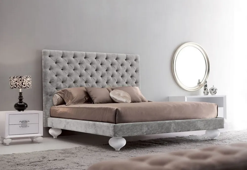 Nur Für Kurze Zeit Casa Padrino Art Deco Chesterfield double bed 201 x 220.6 x H. 150.2 cm - Different Colors - Solid wood bed with headboard and fine velor fabric - Art Deco bedroom furniture