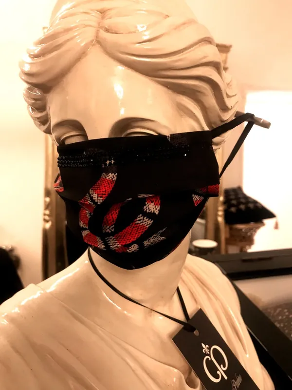 Casa Padrino Bling Bling Snakes Black / Red - CP mask with black rhinestones Billig