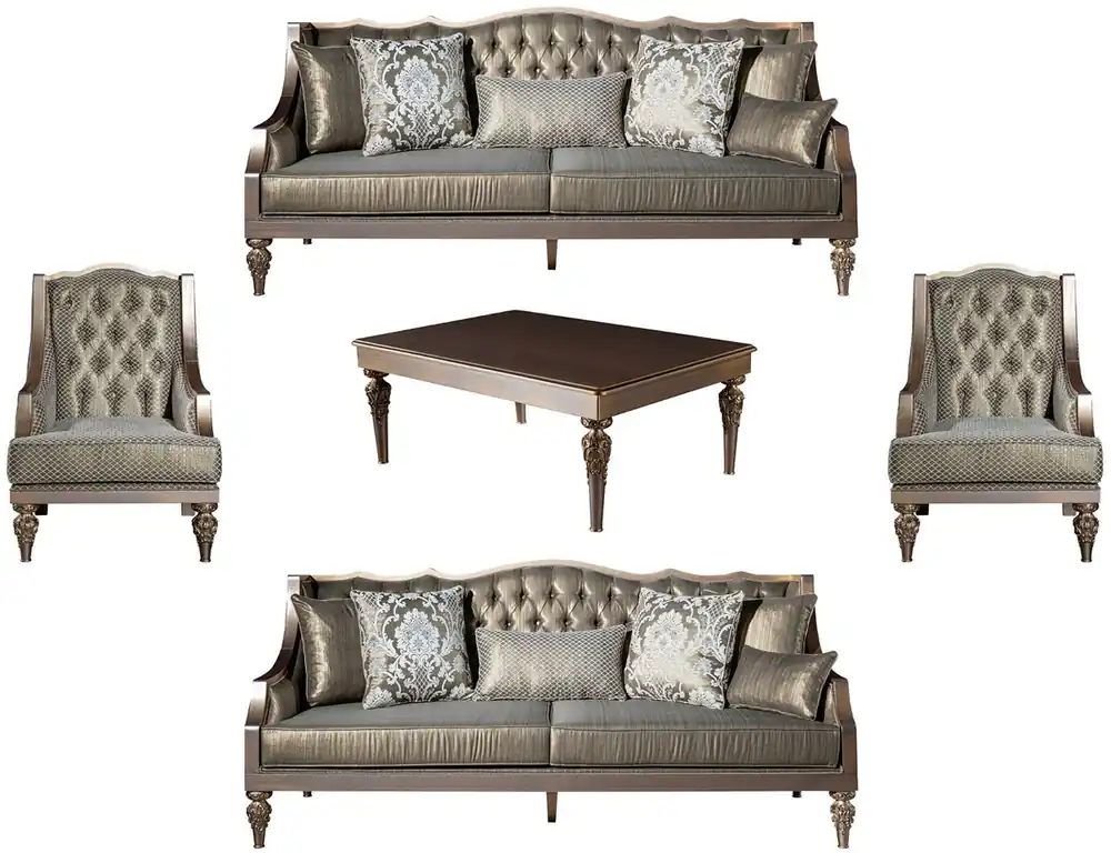 Aktuell Casa Padrino luxury baroque living room set green / silver / copper / gold - 2 Sofas & 2 Armchairs & 1 Coffee Table - Living room furniture in baroque style - Noble & Magnificent