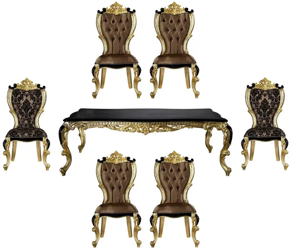 Kracherpreis Casa Padrino luxury baroque dining room set brown / black / gold - 1 Dining Table & 6 Dining Chairs - Magnificent dining room furniture in baroque style