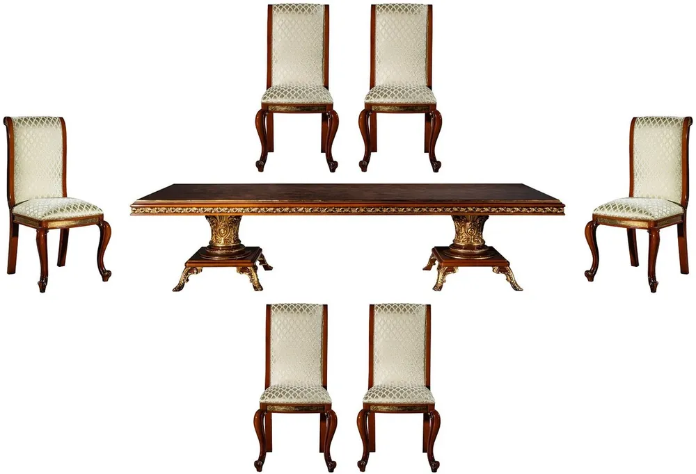 Beliebt Casa Padrino luxury baroque dining room set brown / gold - 1 Dining Table & 6 Dining Chairs - Noble dining room furniture in baroque style