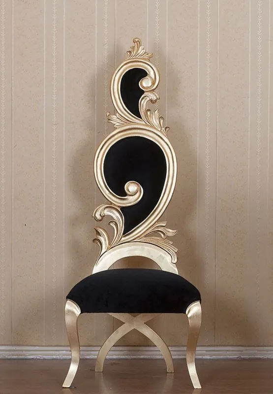 Highlight Casa Padrino baroque dining room chair black / gold 65 x 54 x H. 166 cm - Magnificent mahogany kitchen chair with fine velvet - Baroque dining room furniture