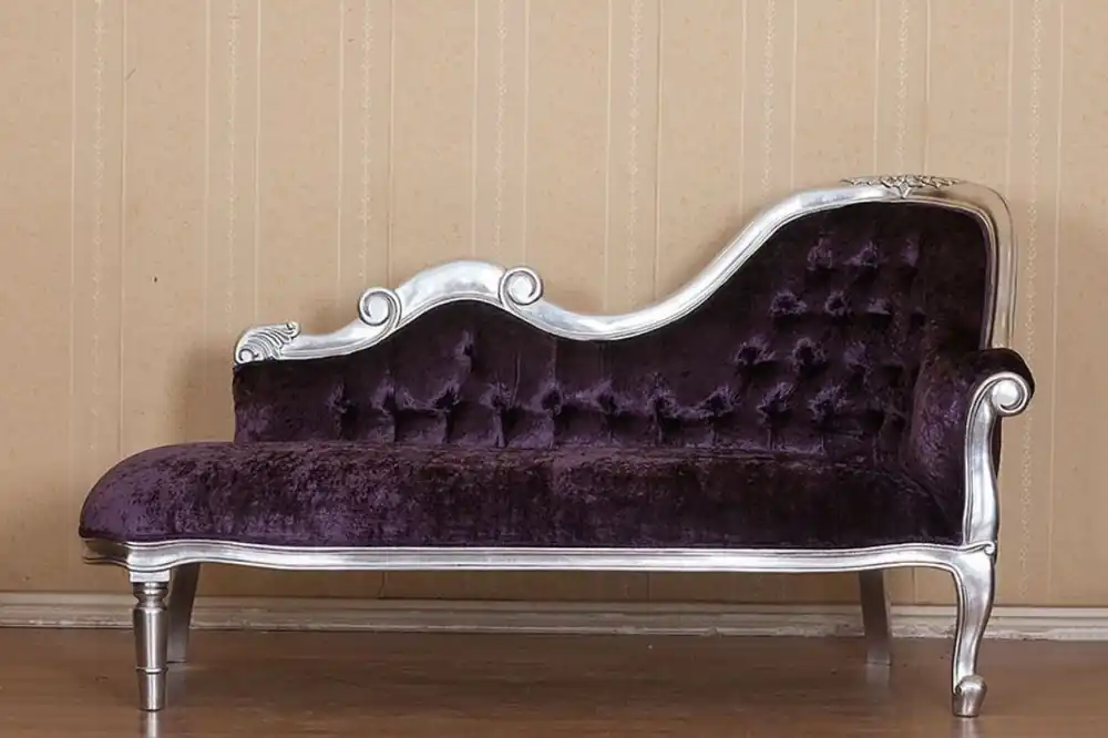 Casa Padrino baroque chaise longue purple / silver 150 x 78 x H. 90 cm - Mahogany chaise longue with noble velvet - Baroque Furniture Online Kaufen
