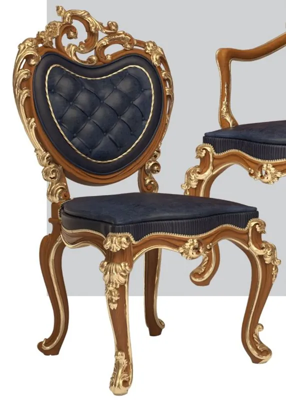 Neuheit Casa Padrino Luxury Baroque Dining Chair Set Dark Blue / Brown / Gold 57 x 62 x H. 105 cm - Magnificent Kitchen Chairs Set of 6 - Hotel Restaurant Castle Furniture - Luxury Quality - Made in Italy