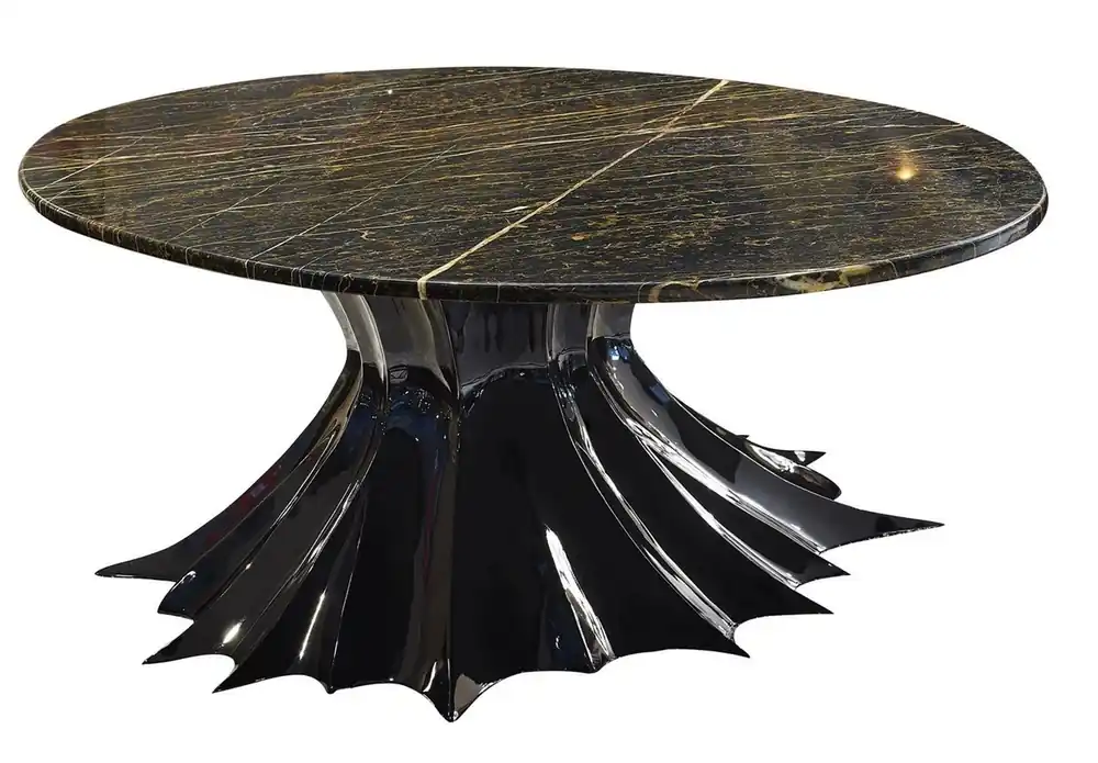Direktkauf Casa Padrino luxury designer coffee table high gloss black / brown 180 x 110 x H. 48 cm - Handmade living room table with oval marble top - Luxury Furniture - Luxury Quality