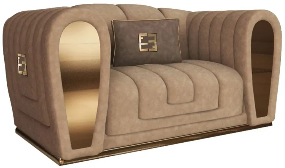 Casa Padrino luxury suede armchair with decorative pillow taupe / gold 135 x 100 x H. 76 cm - Hotel Furniture - Luxury Quality - Made in Italy Garantierte Lieferung