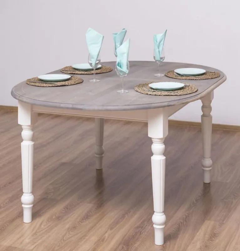 Nur Heute Casa Padrino country style dining table gray / white 160 x 120 x H. 78 cm - Oval solid wood kitchen table with oak table top - Dining room furniture in country style