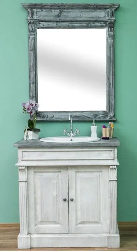 Casa Padrino country style bathroom set light gray / dark gray - 1 Washstand & 1 Wall Mirror - Solid Wood Bathroom Furniture in Country Style Jetzt Bestellen