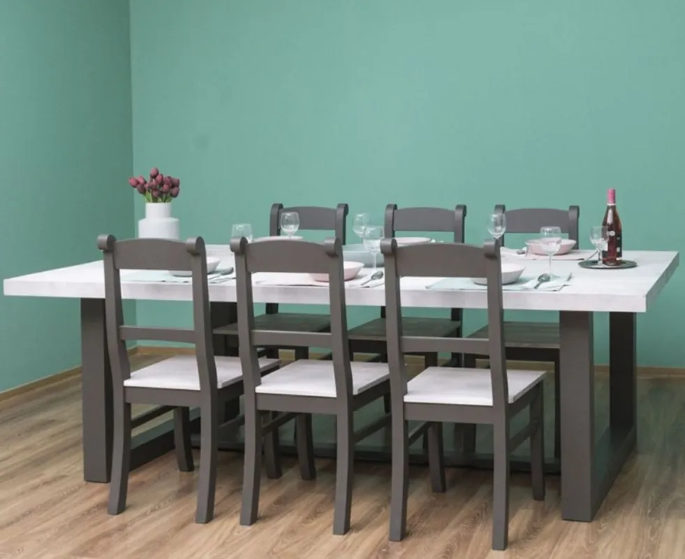 Heißes Angebot Casa Padrino country style dining room furniture set light gray / gray - 1 Dining Table & 6 Dining Chairs - Solid wood dining room furniture - Country style furniture