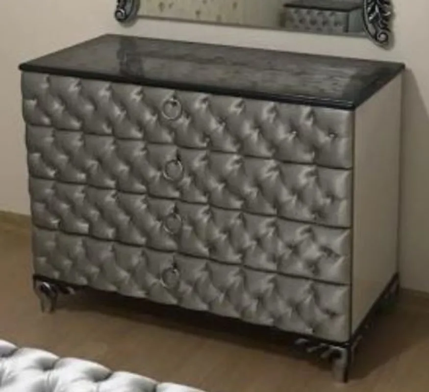 Preisknaller Casa Padrino baroque chest of drawers silver 100 x 45 x H. 90 cm - Solid wood bedroom dresser with 4 drawers - Baroque bedroom furniture