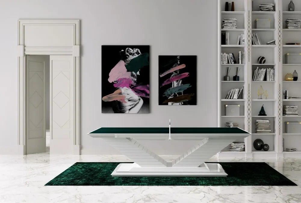 Casa Padrino Luxury Designer Indoor Table Tennis Table Green / High Gloss White 274 x 152.5 x H. 76 cm - Hotel Collection - Luxury Quality Markenware