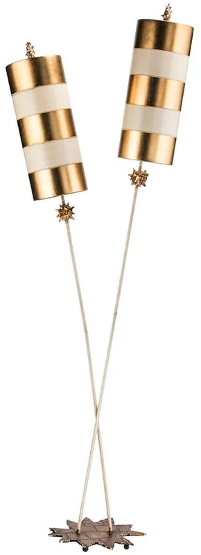 Casa Padrino designer double floor lamp gold / taupe 63.5 x 35.6 x H. 198.1 cm - Modern steel floor lamp - Luxury living room lights Expressversand