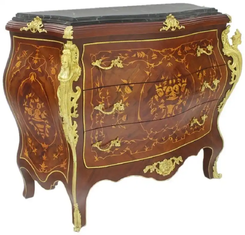 Jetzt Bestellen Casa Padrino baroque chest of drawers brown / gold / black 120 x 50 x H. 100 cm - Handcrafted solid wood antique style dresser with 3 drawers and marble top - Baroque style furniture