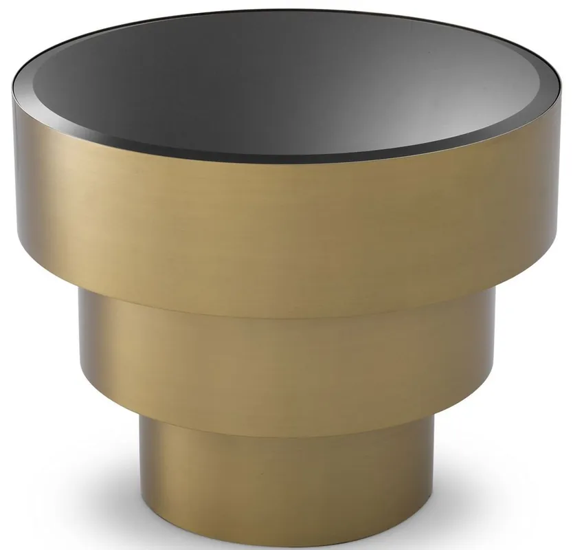 Finale Aktion Casa Padrino luxury side table brass / black Ø 55 x H. 44.5 cm - Round stainless steel table with glass top - Living room furniture - Luxury Furniture