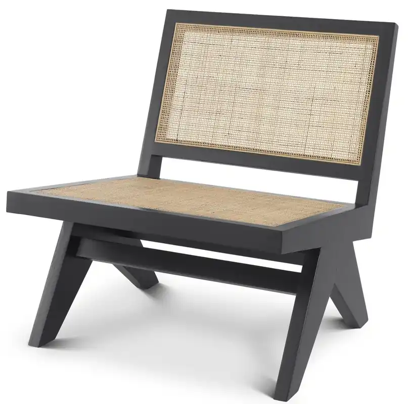 Casa Padrino luxury living room armchair black / natural 69.5 x 74 x H. 76 cm - Solid wood armchair with rattan weave - Luxury Furniture Nur Heute