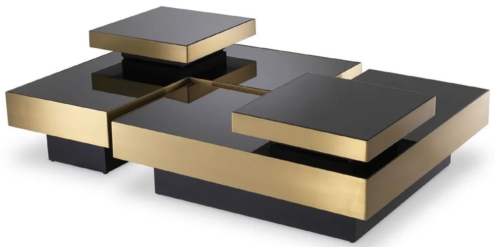 Casa Padrino luxury coffee table set brass / black - 2 L-shaped living room tables with 2 square trays - Living room furniture - Luxury Collection Beliebt