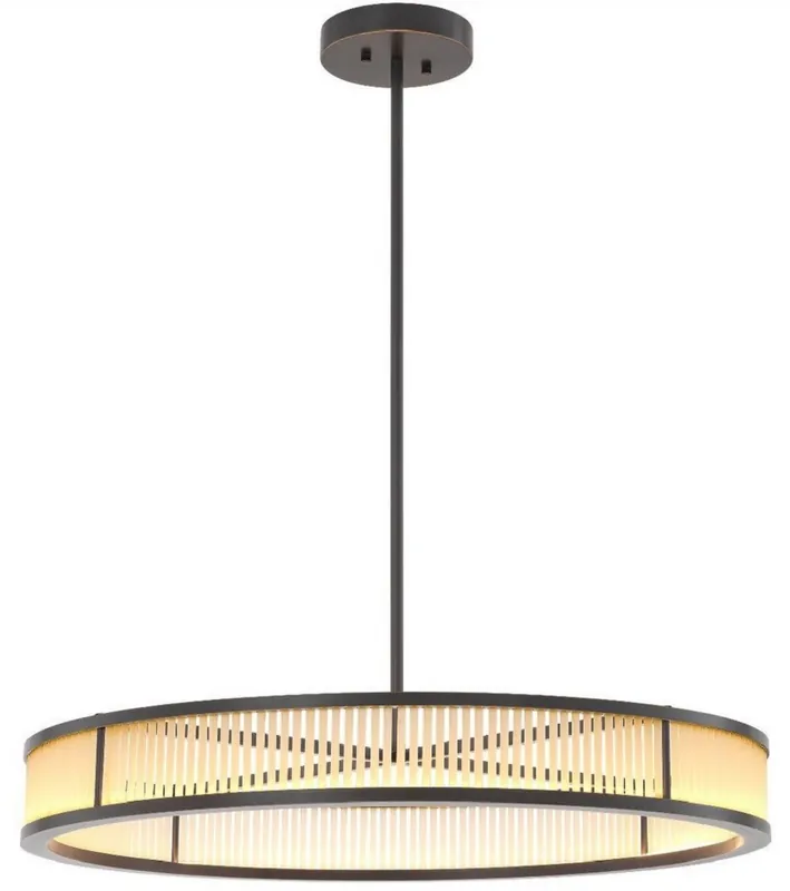 Abverkauf Casa Padrino luxury LED chandelier bronze / white Ø 90 x H. 15 cm - Modern round dimmable chandelier - Luxury Quality