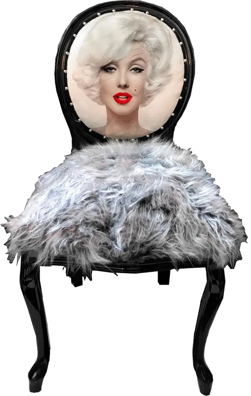 Sofort Bestellen Casa Padrino Luxury Baroque Dining Chair Marilyn Monroe Gray / Black 50 x 60 x H. 104 cm - Handmade Pop Art Designer Chair with Faux Fur - Baroque Dining Room Furniture