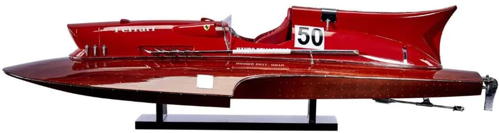 Casa Padrino luxury speedboat with solid wood stand red / brown 97 x 35 x H. 22 cm - Handmade deco wooden boat model boat - Deco Accessories Sale