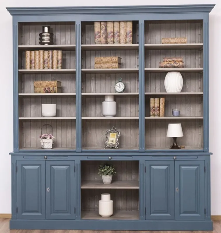 Casa Padrino country style living room cabinet blue / gray 229 x 51 x H. 244 cm - Solid Wood Cabinet - Bookcase - Shelf Cabinet - Country Style Furniture Sonderaktion