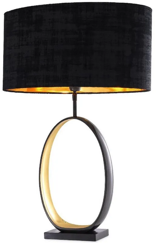 Casa Padrino luxury table lamp anthracite gray / gold / black Ø 50.5 x H. 74 cm - Modern table lamp with granite base and round lampshade - Living room lamp Versand Am Gleichen Tag
