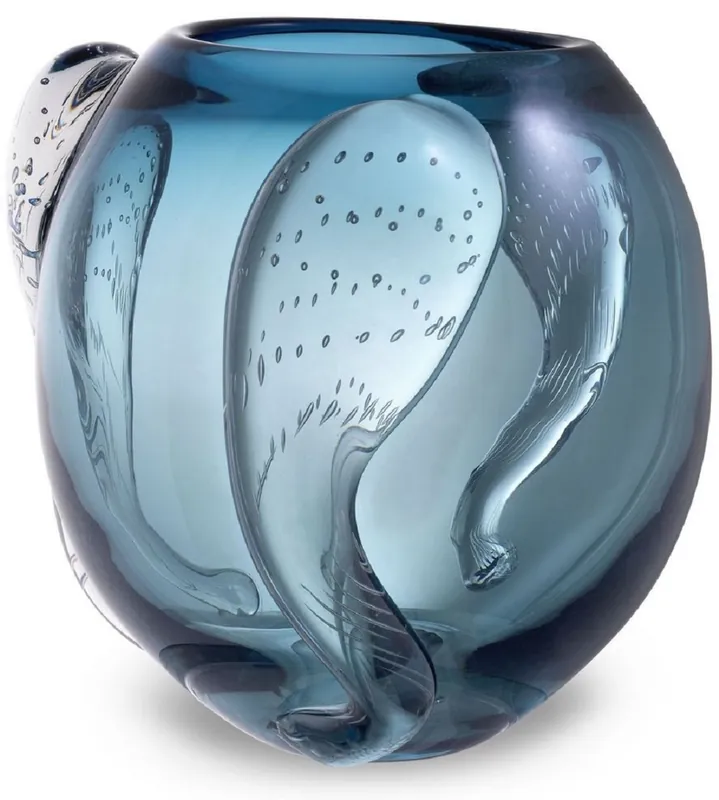 Echt Casa Padrino luxury decorative glass vase blue Ø 32 x H. 28 cm - Elegant hand blown flower vase - Luxury Decoration Accessories