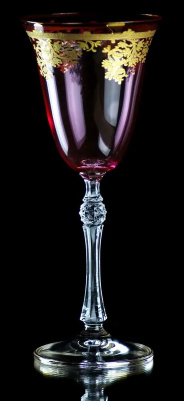 Casa Padrino luxury baroque wine glass set of 6 pink / gold Ø 9 x H. 21.5 cm - Handmade engraved and hand painted wine glasses - Hotel & Restaurant Accessories - Luxury Quality Aktuell