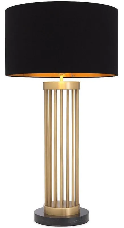 Casa Padrino luxury table lamp antique brass / black Ø 45 x H. 83 cm - Modern metal desk lamp with marble base and round lampshade - Living room lamp Neuheit