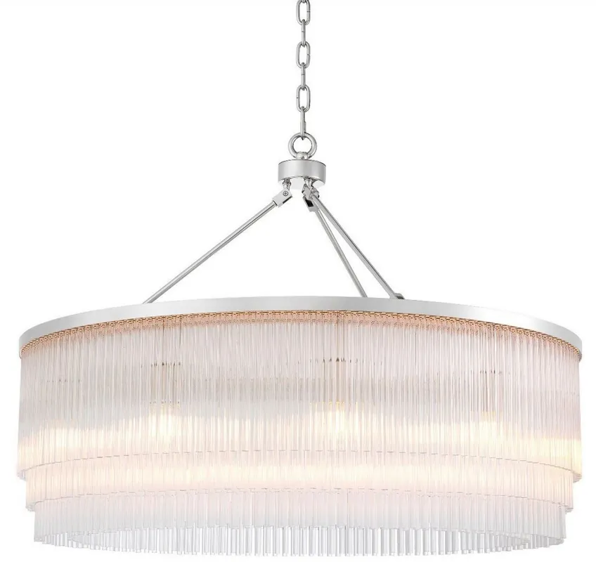 Zertifiziert Casa Padrino luxury chandelier silver Ø 90 x H. 61 cm - Round metal chandelier with elegant glass rods - Hotel & Restaurant Chandelier