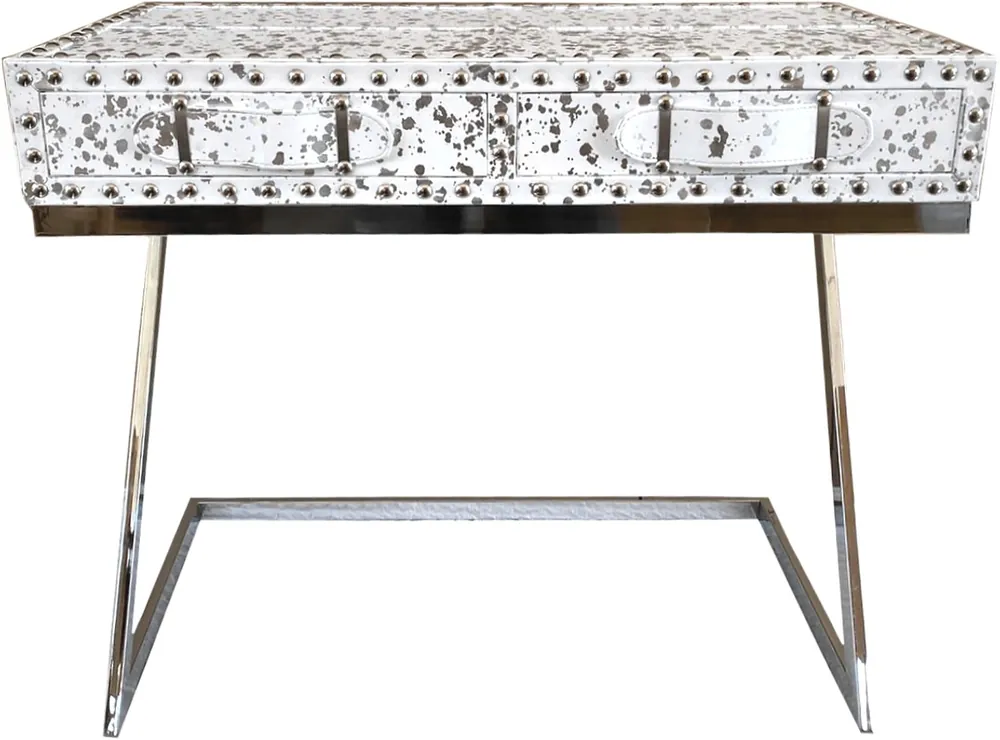 Casa Padrino luxury desk with 2 drawers white / silver 110 x 50 x H75 leather / metal - secretary Preisreduziert