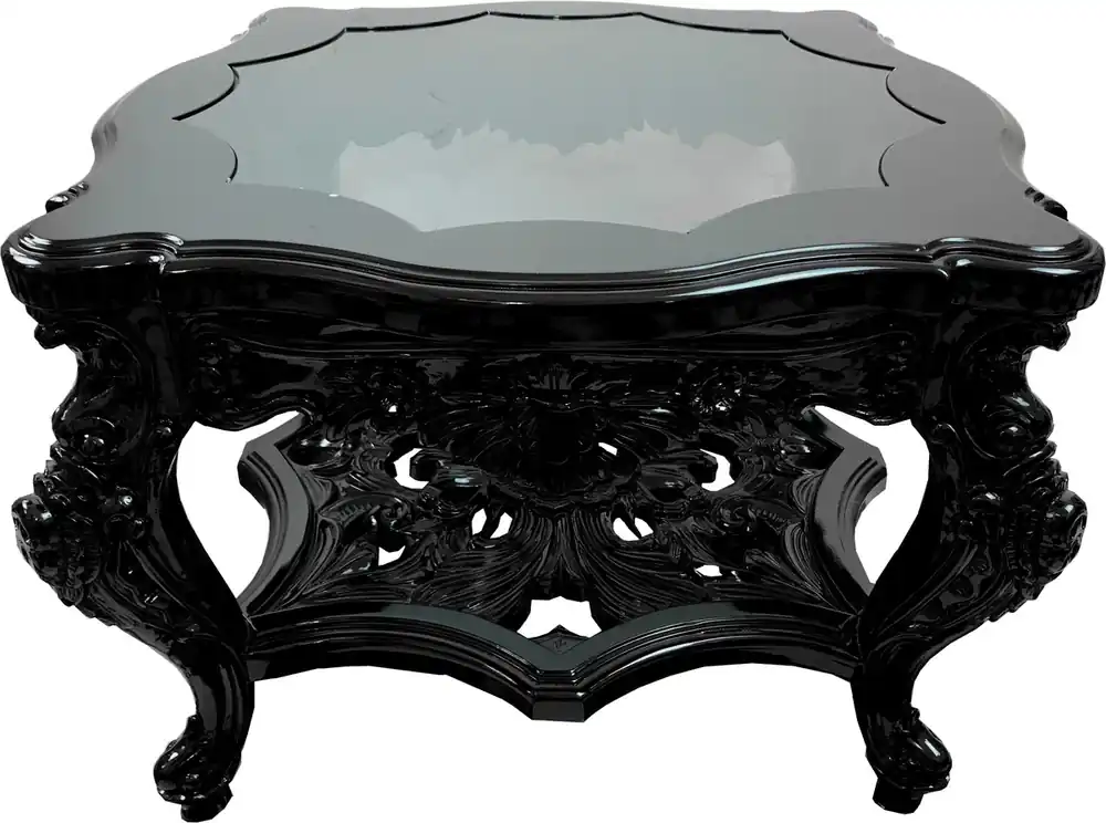 Direkt Vom Hersteller Magnificent hand-carved luxury baroque coffee table black with inserted glass plate 76 x 76 x H 52.5 cm by Casa Padrino