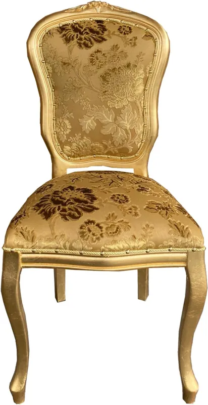 Highlight Casa Padrino Baroque Luxury Dining Chair Louis Gold Bouquet Pattern / Gold - Baroque Furniture
