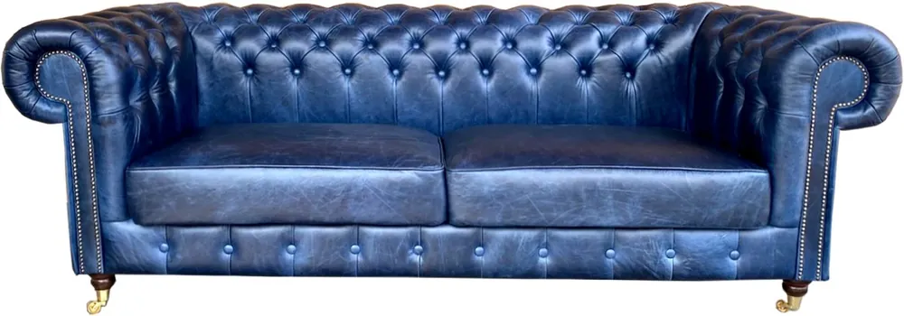 Rabatt Chesterfield luxury real leather sofa 220 cm vintage leather by Casa Padrino Galata Blue