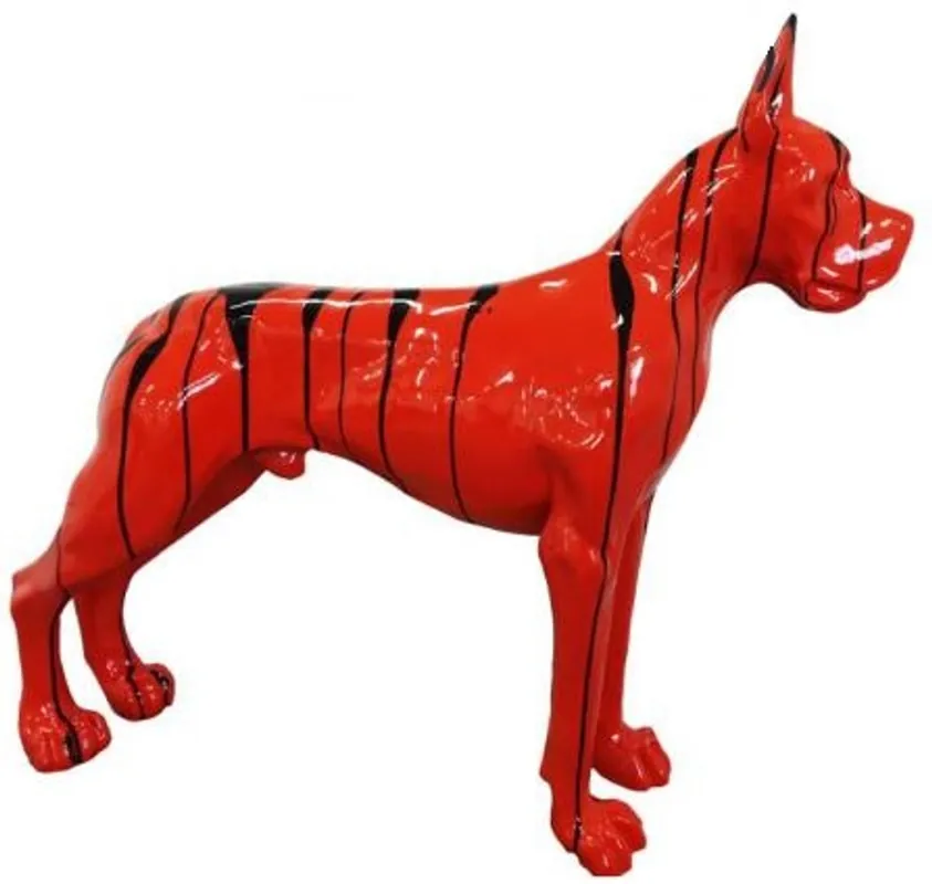 Expressversand Casa Padrino designer decorative figure dog German Mastiff red / black 125 x H. 110 cm - Life-sized decorative sculpture - Weatherproof animal figure