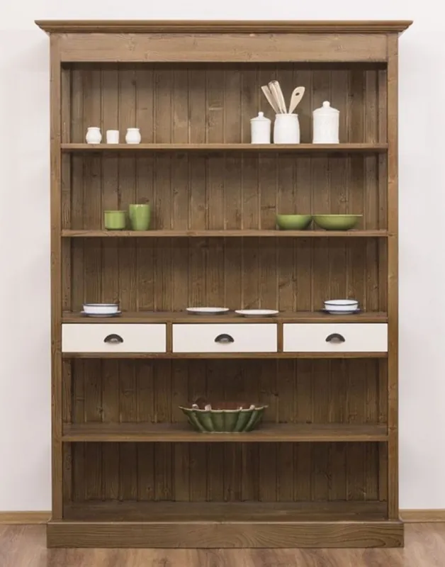 Casa Padrino country style shelf cabinet brown / white 140 x 39 x H. 197 cm - Country style cabinet with 3 drawers - Solid wood kitchen cabinet - Country style furniture Wochenendangebot