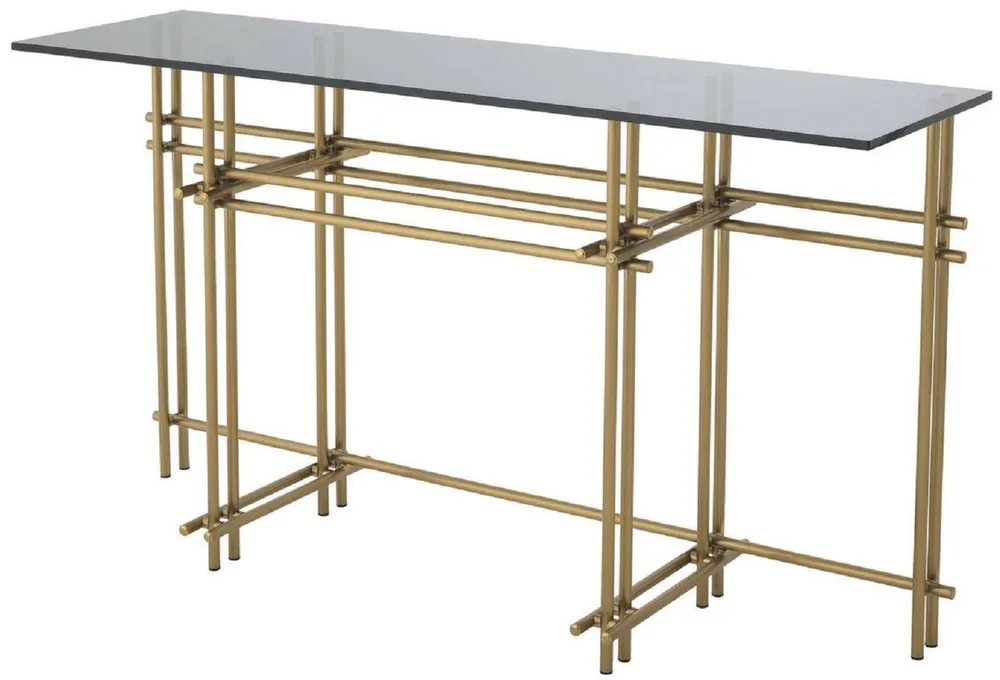 Must-Have Casa Padrino designer console brass / gray 131 x 36.5 x H. 73 cm - Stainless steel console table with glass top - Designer Furniture - Luxury Quality