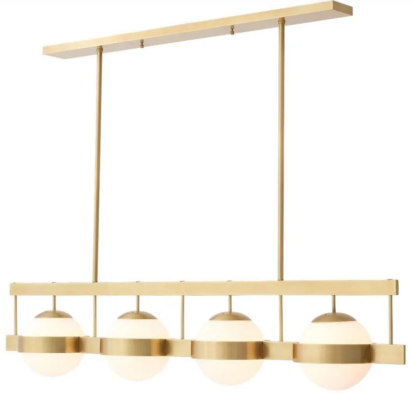 Casa Padrino luxury chandelier antique brass / white 140 x 22 x H. 30 cm - Modern metal chandelier with round glass lampshades - Luxury Collection Meistverkauft