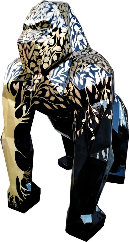 Casa Padrino designer decoration sculpture gorilla monkey with glitter look black / gold 118 x 78 x H. 128 cm - Deco Animal Figure - Huge Weatherproof Garden Decoration Figure Direktkauf
