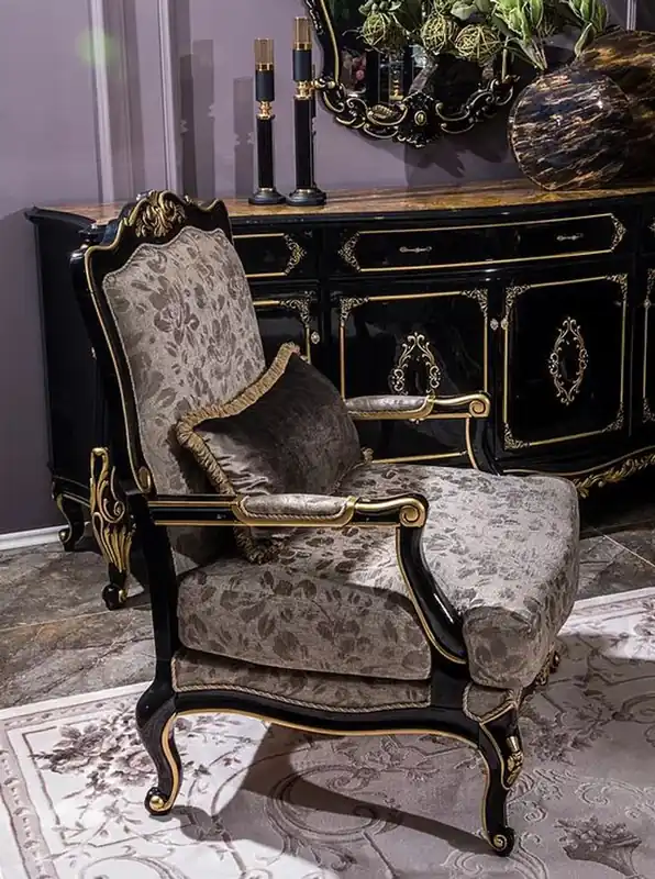 Neu Casa Padrino luxury baroque armchair silver / black / gold 80 x 72 x H. 111 cm - Magnificent living room armchair with decorative pillow - Noble & Magnificent
