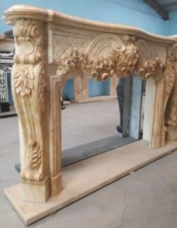 Highlight Casa Padrino luxury baroque fireplace surround beige 232 x 50 x H. 153 cm - Magnificent fireplace surround made of high quality marble - Baroque Furniture