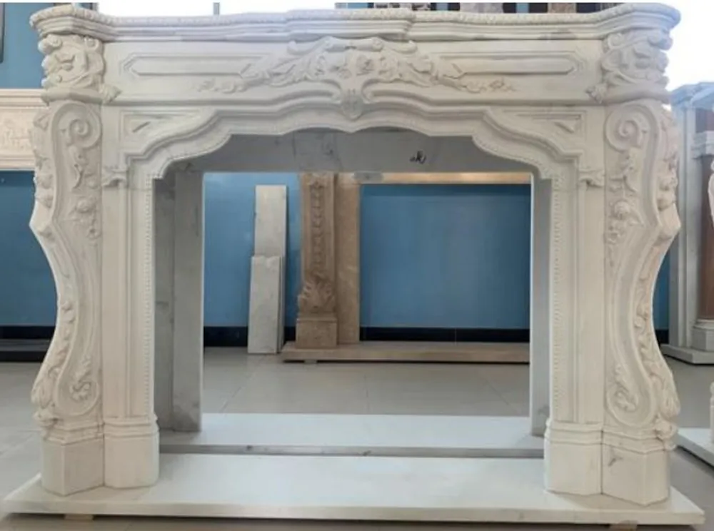 Direktkauf Casa Padrino luxury baroque fireplace surround white 170 x 35 x H. 123 cm - Magnificent fireplace surround made of high quality marble - Baroque decoration accessories