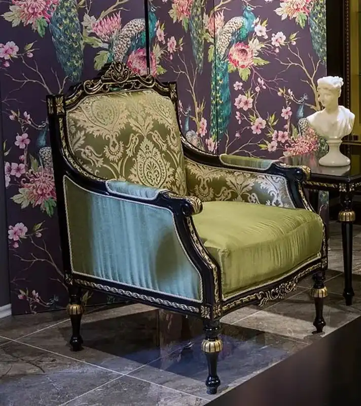 Casa Padrino luxury baroque armchair green / black / gold 75 x 74 x H. 106 cm - Noble solid wood armchair with elegant pattern - Living room furniture in baroque style Preiswert