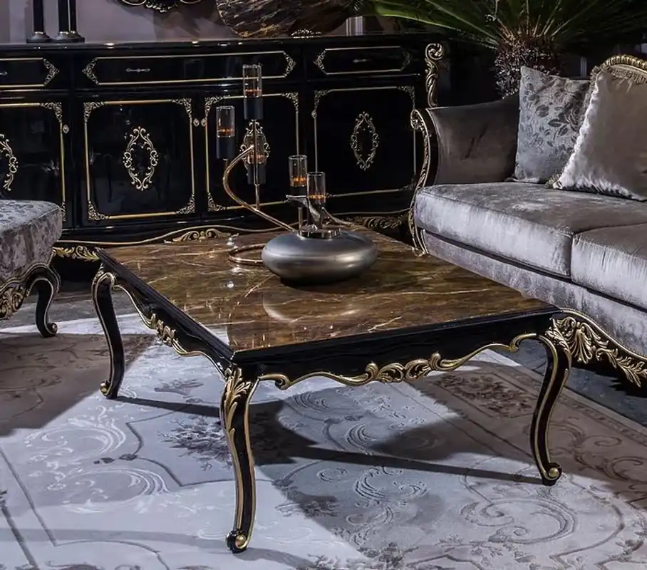 Casa Padrino luxury baroque coffee table black / gold 125 x 84 x H. 44 cm - Noble solid wood living room table in baroque style - Baroque Furniture Ausverkauf