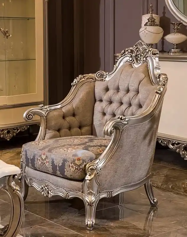 Letzte Chance Casa Padrino luxury baroque armchair gray / blue / silver 94 x 85 x H. 116 cm - Magnificent living room armchair with flower pattern - Baroque living room furniture