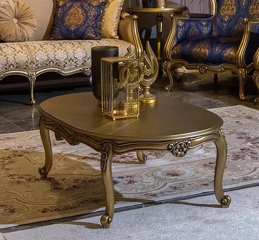 Preisknaller Casa Padrino Luxury Baroque Coffee Table Gold 129 x 81 x H. 45 cm - Oval Solid Wood Living Room Table - Baroque Style Furniture