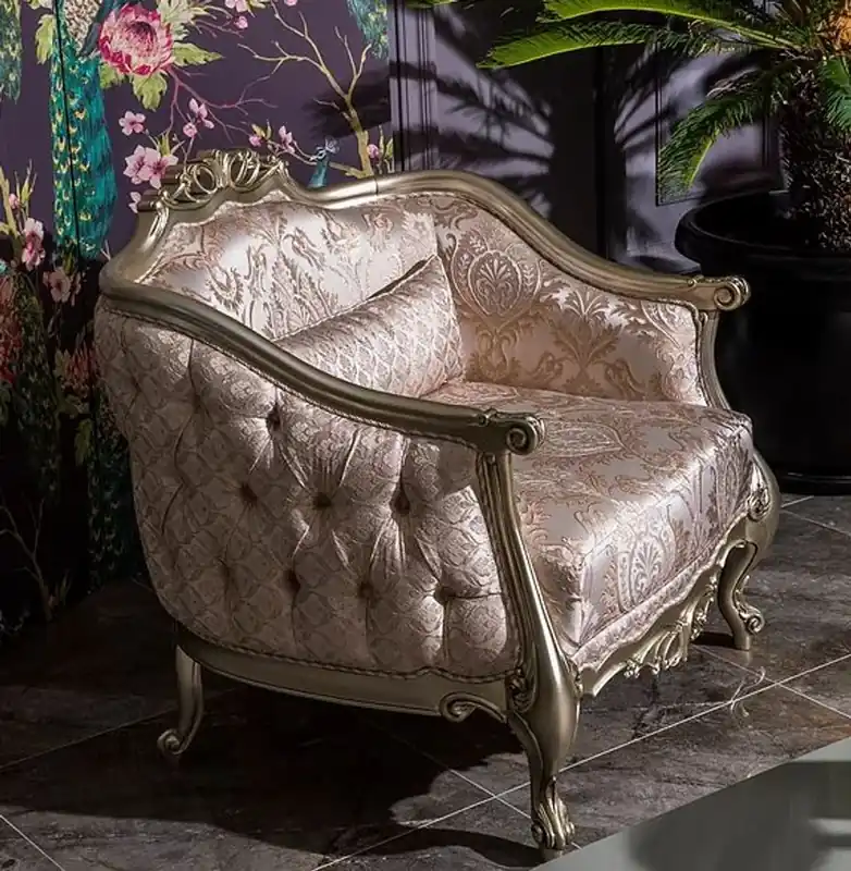 Casa Padrino luxury baroque armchair pink / silver 100 x 76 x H. 89 cm - Living room armchair with elegant pattern and decorative pillow - Baroque Furniture Jetzt Kaufen