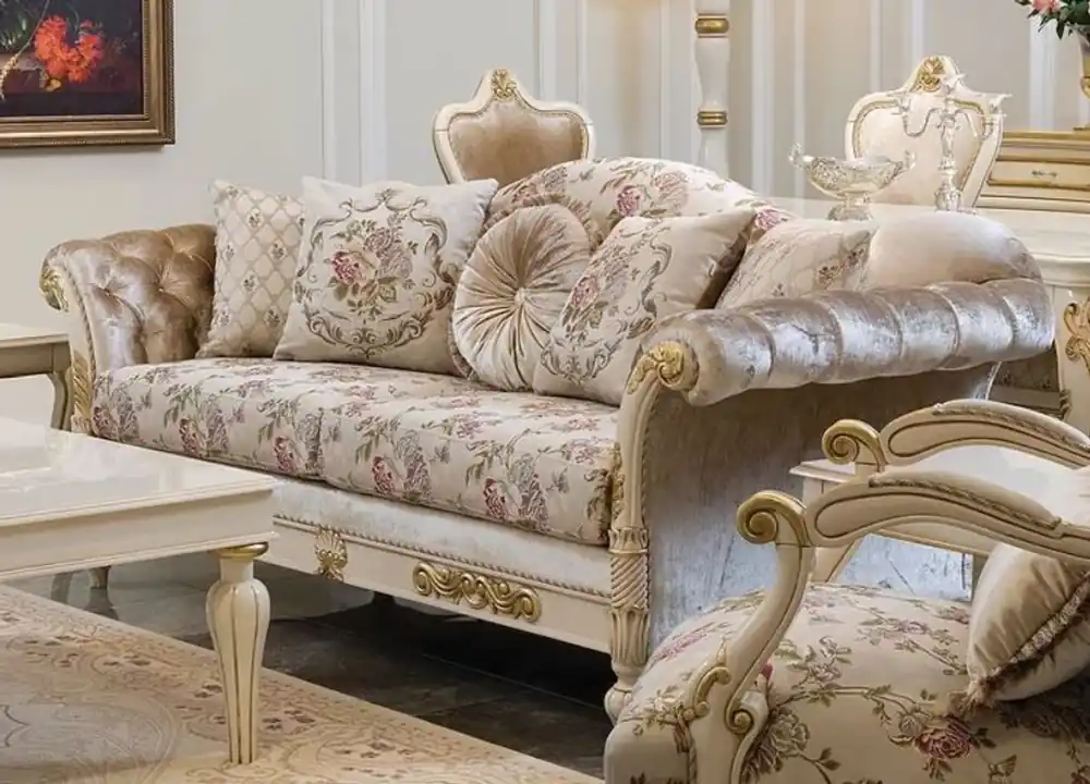 Top-Preis Casa Padrino luxury baroque living room sofa cream / pink / white / gold 228 x 90 x H. 100 cm - Noble living room sofa with flower pattern and decorative pillows - Baroque living room furniture