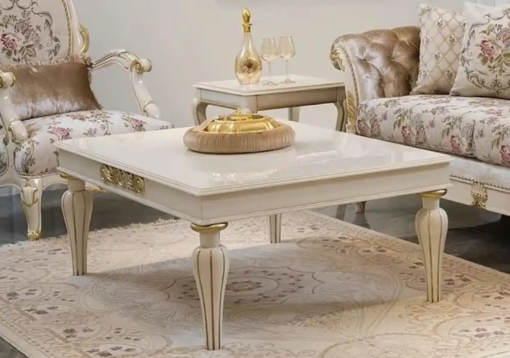 Casa Padrino luxury baroque coffee table white / gold 125 x 90 x H. 47 cm - Elegant solid wood living room table in baroque style - Baroque living room furniture Super-Preis