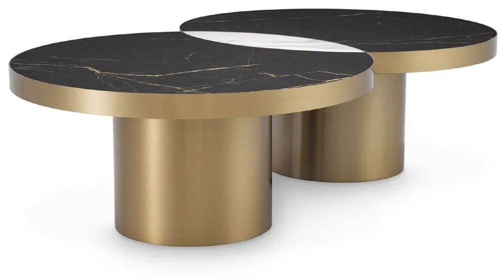 Casa Padrino luxury coffee table brass / black / white 139 x 80 x H. 37.5 cm - Living room table with ceramic tops - Living room furniture - Luxury Furniture Schneller Versand