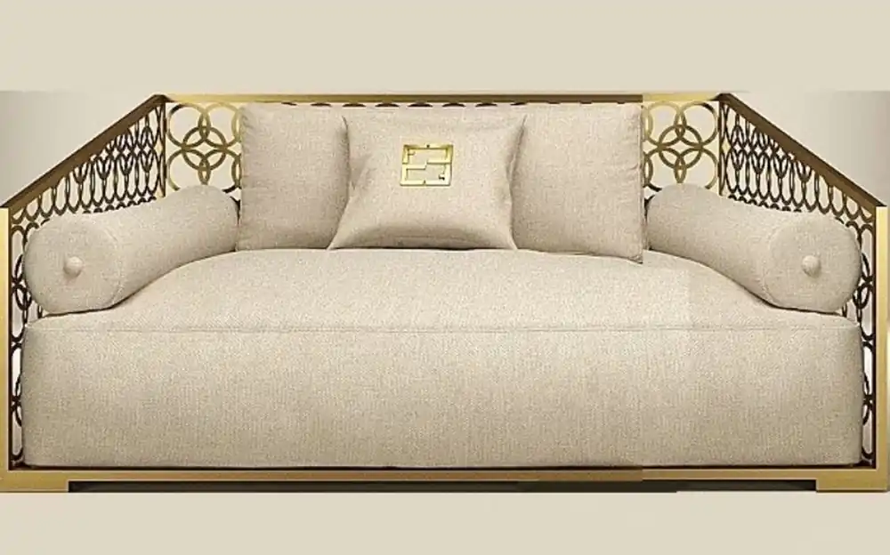Casa Padrino luxury 2 seater sofa ivory / champagne gold 250 x 109 cm - Handmade sofa with pillows - Living Room Sofa - Garden Sofa - Patio Sofa - Hotel Furniture - Luxury Quality Preis Gesenkt